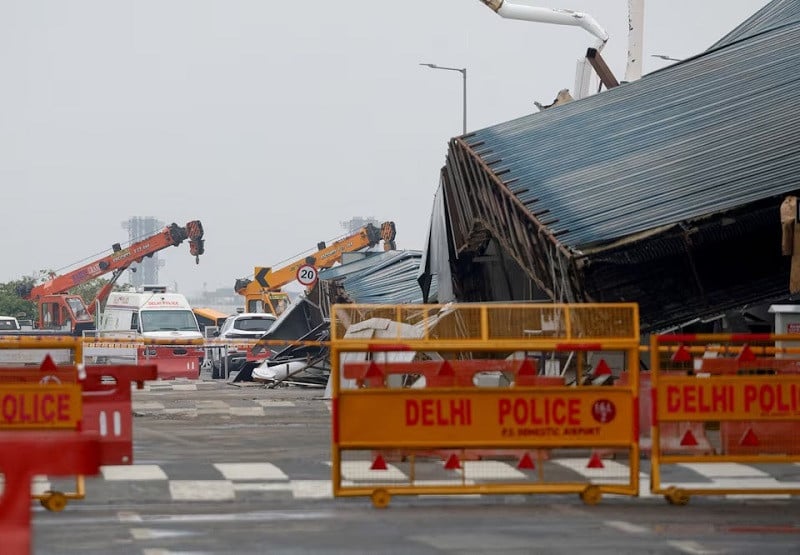 a damaged portion of a canopy at terminal 1 at the indira gandhi international airport following heavy rainfall in new delhi india june 28 2024 photo reuters