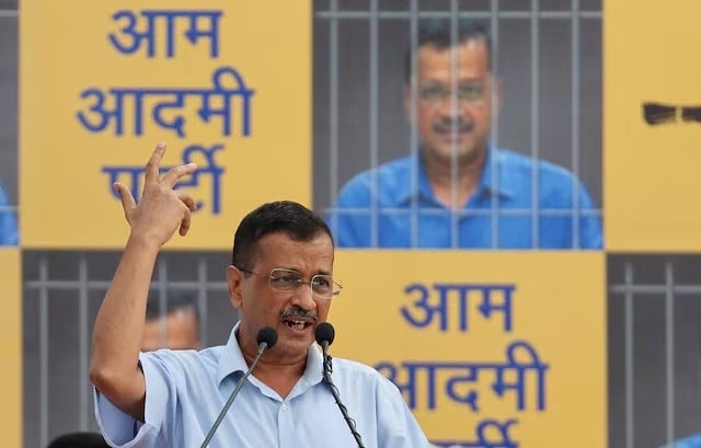 delhi cm arvind kejriwal addresses supporters and members of the aap at the party s headquarters in new delhi india june 2 2024 photo reuters