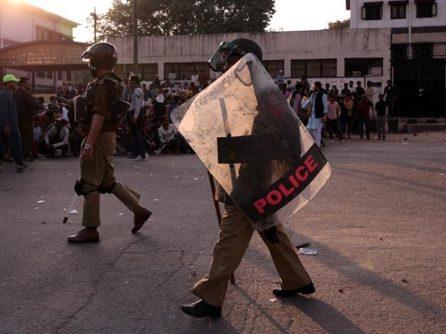 policemen patrol in a riot affected area after clashes erupted between people demonstrating for and against a new citizenship law in new delhi india february 25 2020 photo reuters file