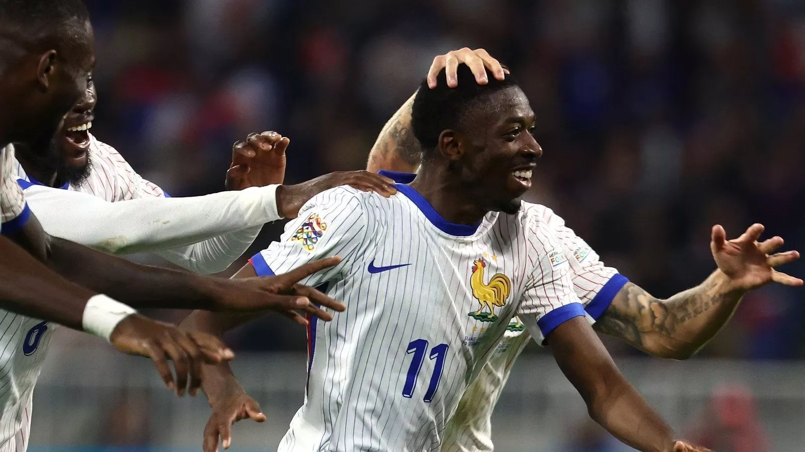 france s forward 11 ousmane dembele c celebrates after scoring france s second goal during the uefa nations league photo afp france s forward 11 ousmane dembele c celebrates after scoring france s second goal during the uefa nations league photo afp