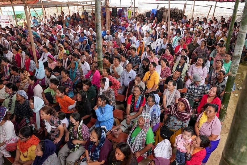 Displaced ethnic Kuki devotees attend a church service in Churachandpur, India, on April 18, 2024. PHOTO: REUTERS