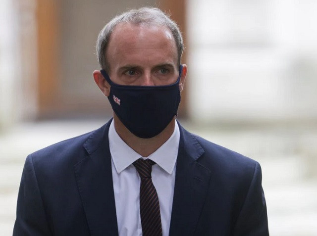 britain s foreign secretary dominic raab walks outside downing street in london britain august 16 2021 photo reuters