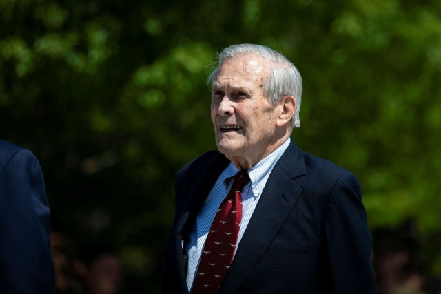 former us defense secretary donald rumsfeld looks on after former u s president george w bush placed a wreath during the 18th anniversary of september 11 attacks at the pentagon in arlington virginia us september 11 2019 photo reuters file former us defense secretary donald rumsfeld looks on after former u s president george w bush placed a wreath during the 18th anniversary of september 11 attacks at the pentagon in arlington virginia us september 11 2019 photo reuters file