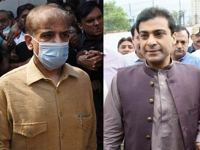 shehbaz sharif left and hamza shehbaz right photo express shehbaz sharif left and hamza shehbaz right photo express