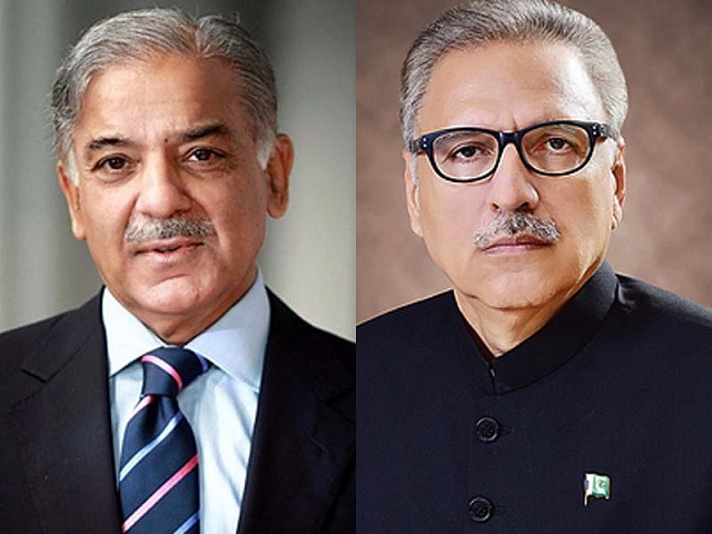 a combined photo of president arif alvi r and prime minister shehbaz sharif photo express