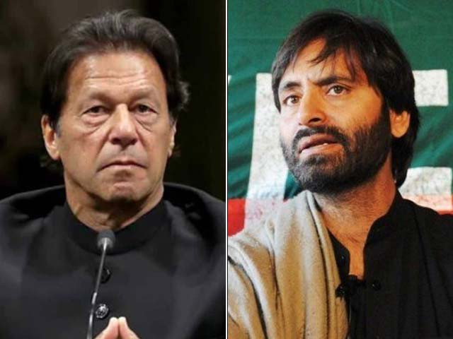 from right to left kashmiri hurriyet leader yasin malik and pti chairman imran khan photo express