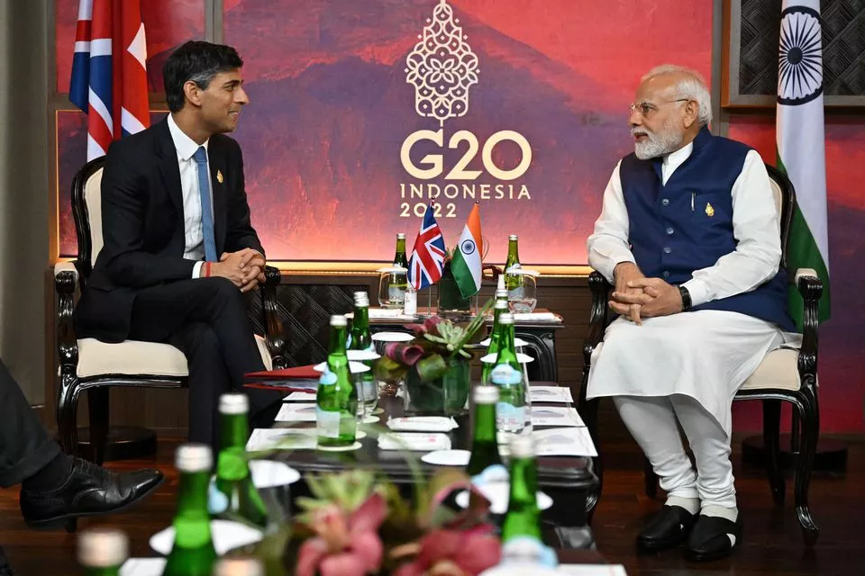 british prime minister rishi sunak and india s prime minister narendra modi hold a bilateral meeting on november 16 2022 in nusa dua indonesia reuters british prime minister rishi sunak and india s prime minister narendra modi hold a bilateral meeting on november 16 2022 in nusa dua indonesia reuters
