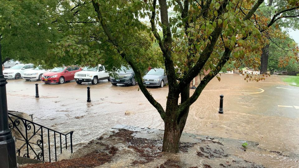 a flooded parking area is seen during flash floods in emmitsburg maryland us september 1 2021 in this still image taken from video obtained from social media mandatory credit johnny brusa via reuters