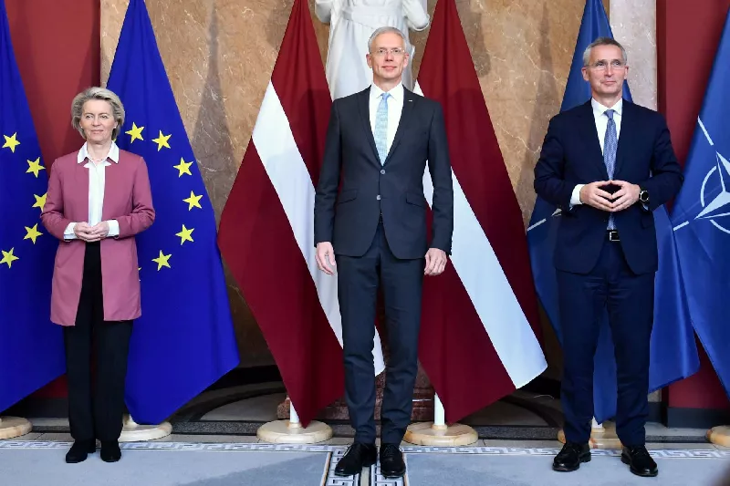 the visit by stoltenberg and european commission chief ursula von der leyen comes ahead of a meeting of nato foreign ministers photo twitter vonderleyen the visit by stoltenberg and european commission chief ursula von der leyen comes ahead of a meeting of nato foreign ministers photo twitter vonderleyen