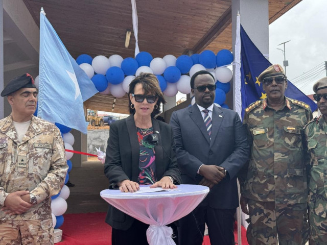 eu ambassador karin johansson delivers opening remarks at the inauguration of new training facilities for the somali national army in somalia on sunday eu ambassador karin johansson delivers opening remarks at the inauguration of new training facilities for the somali national army in somalia on sunday