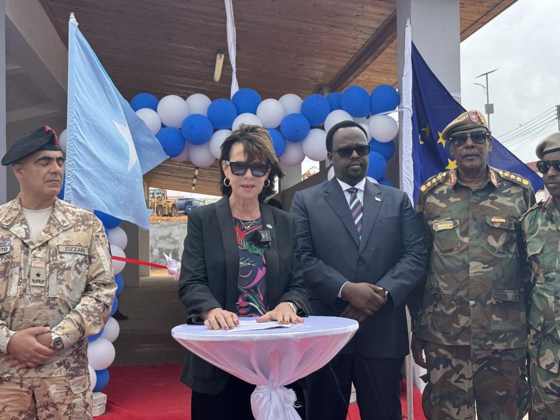 eu ambassador karin johansson delivers opening remarks at the inauguration of new training facilities for the somali national army in somalia on sunday