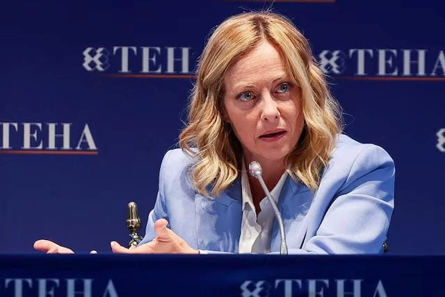 italian prime minister giorgia meloni speaks during the european house ambrosetti forum in cernobbio italy september 7 2024 photo reuters italian prime minister giorgia meloni speaks during the european house ambrosetti forum in cernobbio italy september 7 2024 photo reuters