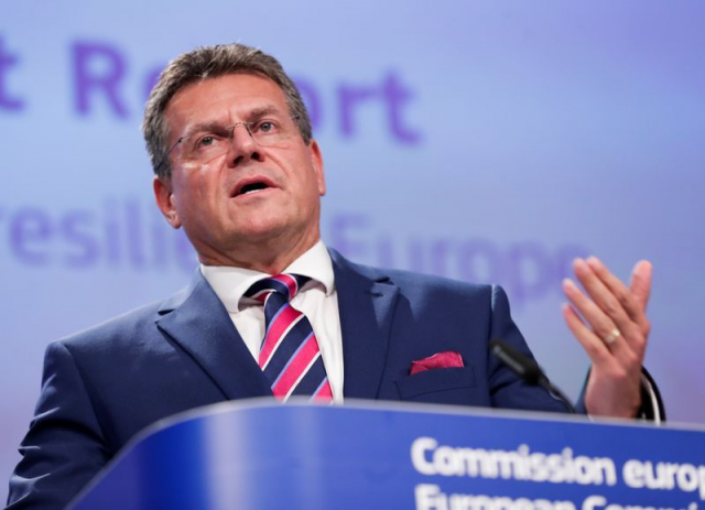 eu commission vice president maros sefcovic gives a news conference on 2020 strategic foresight report called charting the course towards a more resilient europe in brussels belgium september 9 2020 photo reuters eu commission vice president maros sefcovic gives a news conference on 2020 strategic foresight report called charting the course towards a more resilient europe in brussels belgium september 9 2020 photo reuters