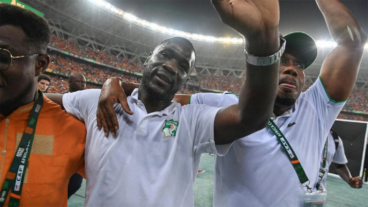 ivory coast coach emerse fae c celebrates after his team beat nigeria in sunday s africa cup of nations final photo afp