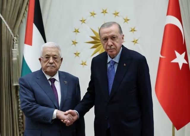 turkiye s president tayyip erdogan meets with palestinian president mahmoud abbas in ankara turkey on august 14 2024 photo reuters