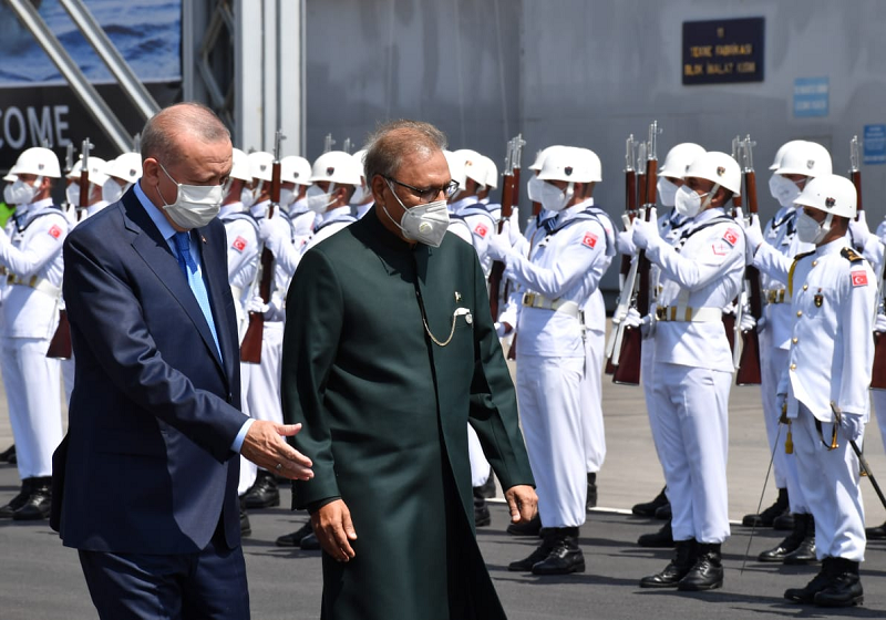 president dr arif alvi along with turkish president recep tayyip erdogan at the venue to jointly inaugurate 1st milgem ship pns babur being build by turkey in istanbul photo twitter presofpakistan