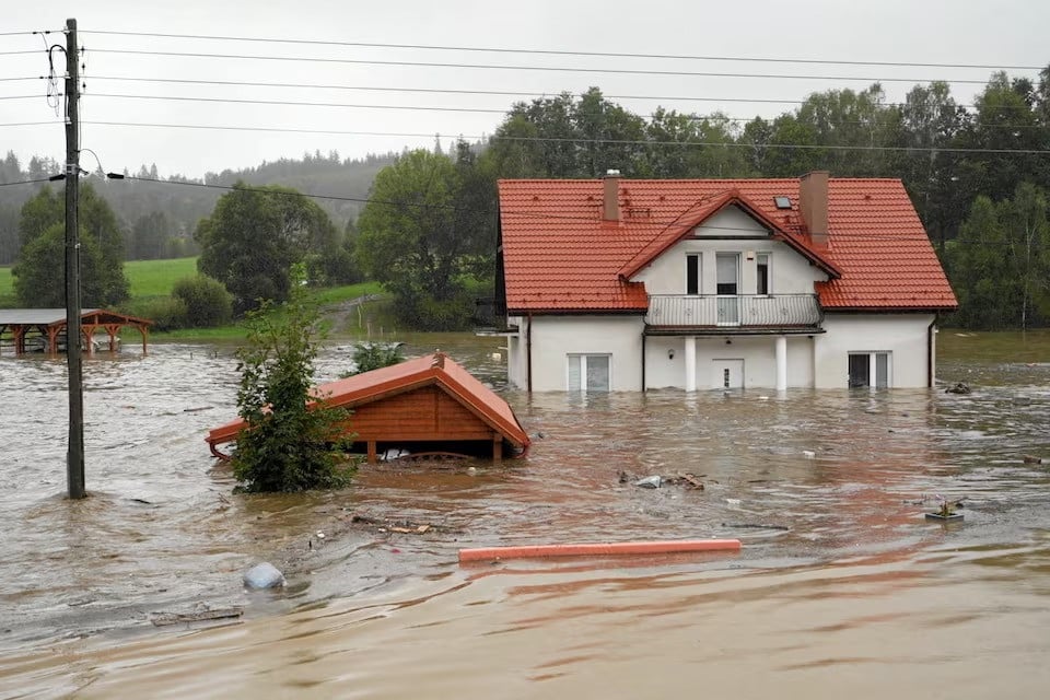 view of a flooded house as the river biala ladecka overflows into ladek zdroj klodzko county poland on september 15 2024 photo reuters