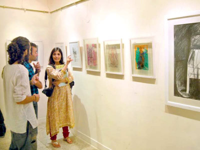 two person exhibition one artist paints his journey while the other strokes anguish