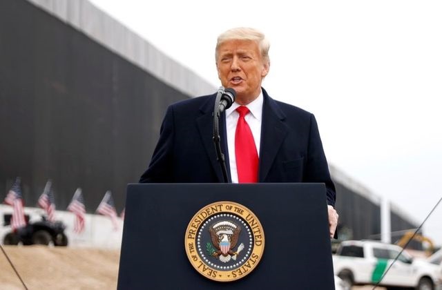 us president donald trump speaks during a visit at the us mexico border wall in alamo texas us january 12 2021 photo reuters