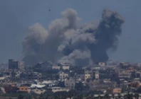 smoke rises from an explosion following an israeli airstrike in northern gaza as seen from israel may 16 2024 photo reuters