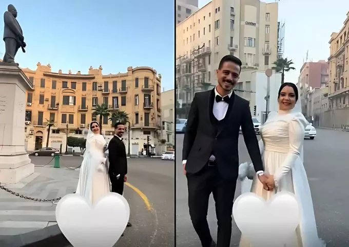cairo couple goes trending with unique street wedding