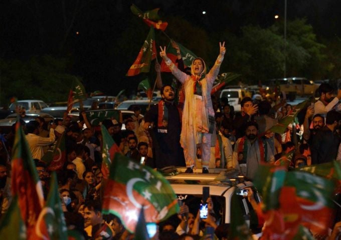 PTI supporters take part in a rally in support of former prime minister Imran Khan in Islamabad on April 10. — AFP