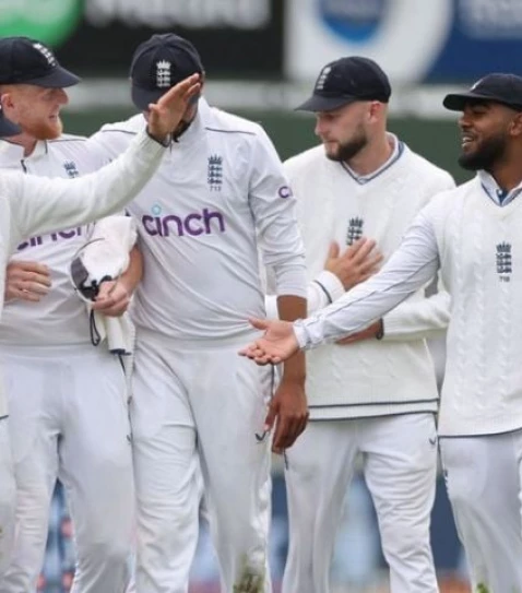 england players celebrate after winning the second test and the series on day three photo credit afp