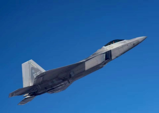 a us air force f 22 raptor based out of al udeid air base qatar flies alongside a kc 135 stratotanker during an aerial refueling mission above an undisclosed location in this undated handout picture released by us air force on july 29 2019 photo reuters file a us air force f 22 raptor based out of al udeid air base qatar flies alongside a kc 135 stratotanker during an aerial refueling mission above an undisclosed location in this undated handout picture released by us air force on july 29 2019 photo reuters file