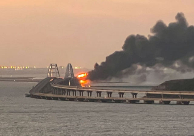 russia says truck explosion destroys part of crimea bridge russia says truck explosion destroys part of crimea bridge