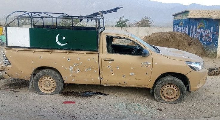 the fc vehicle carrying personnel damaged in the mastung balochistan explosion photo express