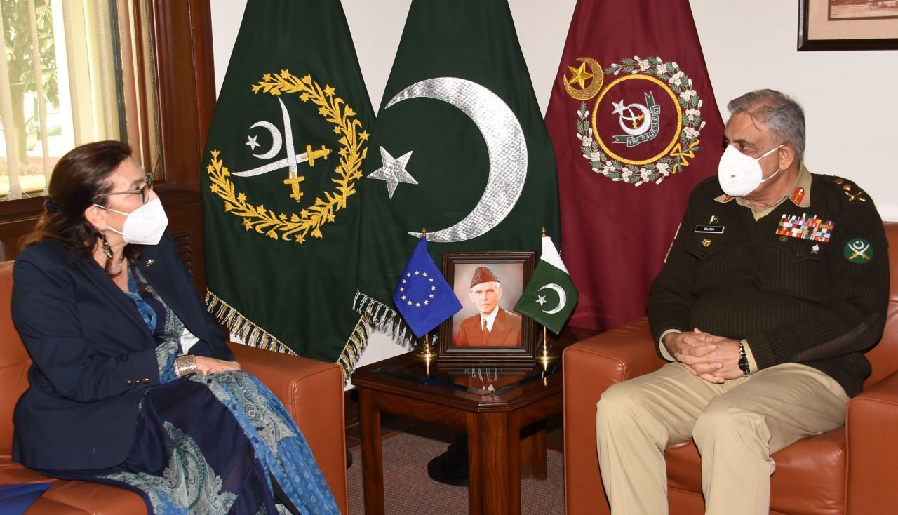 ambassador of european union eu androulla kaminara called on chief of army staff coas general qamar javed bajwa at ghq photo ispr