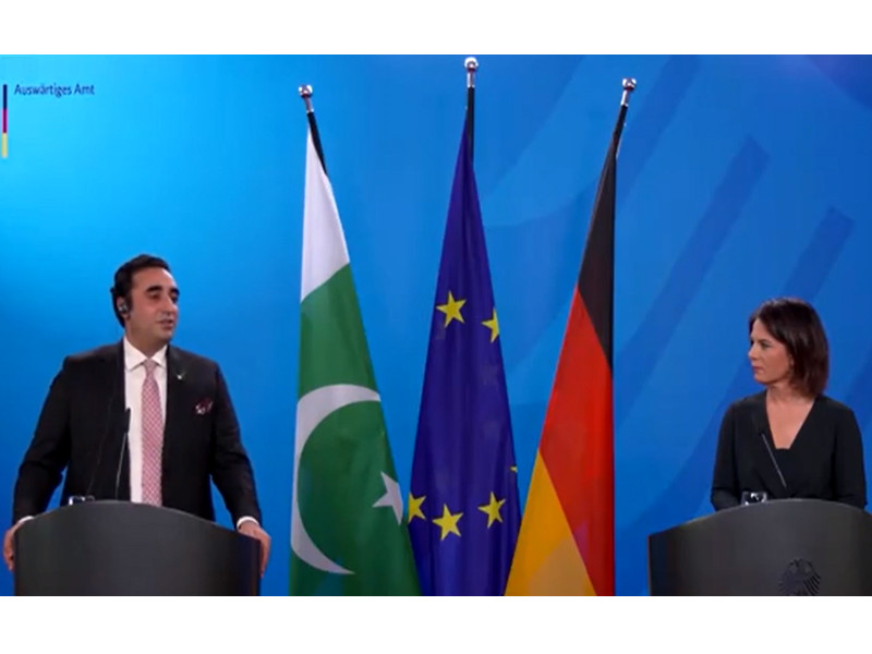 foreign minister bilawal bhutto zardari addressing a press conference in berlin along with his german counterpart annalena baerbock screengrab