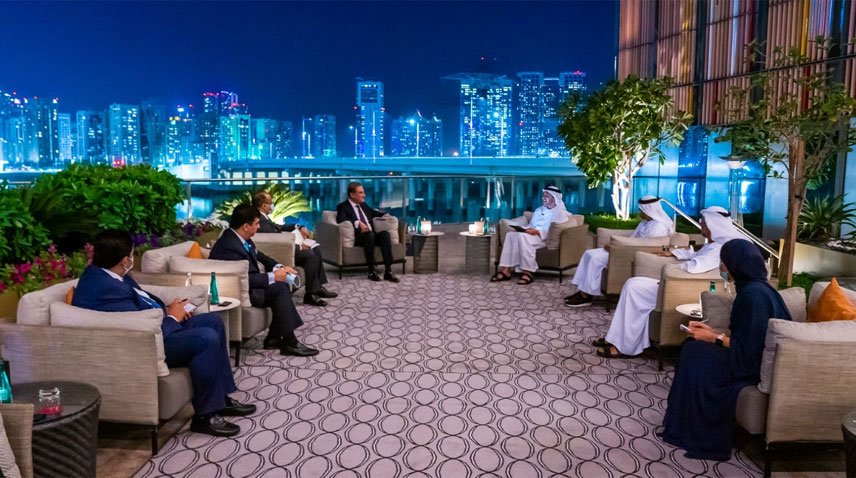 fm qureshi during a meeting with the uae foreign minister photo courtesy radio pakistan