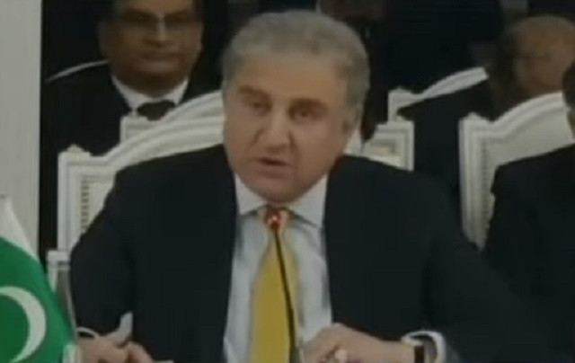 foreign minister shah mahmood qureshi addressing the 9th heart of asia istanbul process hoa ip ministerial conference in dushanbe on march 30 2021 screengrab