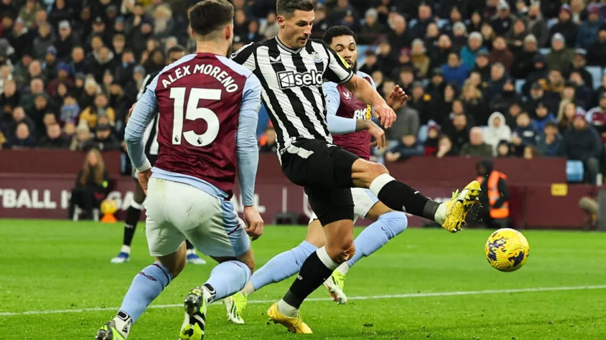 newcastle defender fabian schar scores against aston villa photo afp newcastle defender fabian schar scores against aston villa photo afp