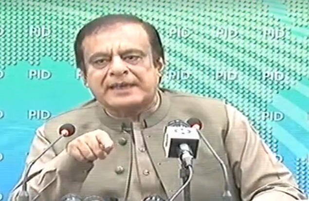 minister for information and broadcasting senator shibli faraz addresses a presser at press information department pid in islamabad on march 7 2021 screengrab