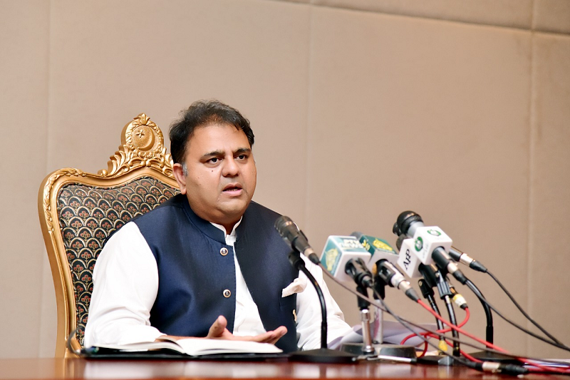 information minister fawad chaudhry is addressing a press conference in islamabad on july 27 photo pid