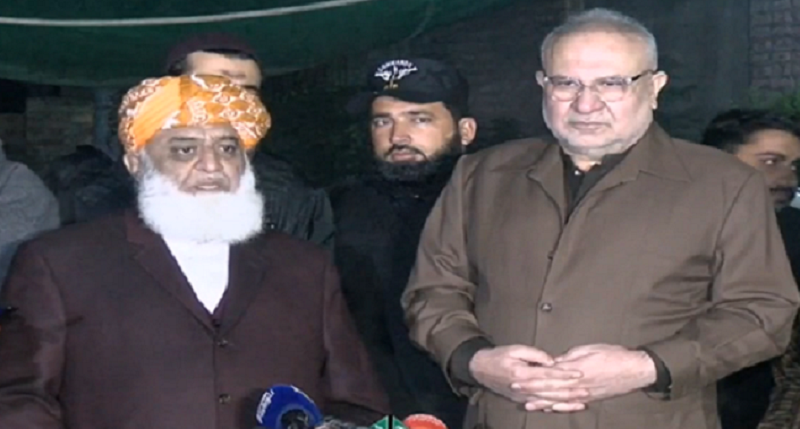 jui f chief maulana fazlur rehman and pml f leader muhammad ali durrani address media in lahore screengrab