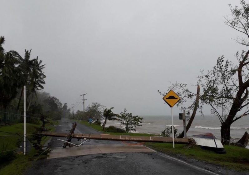 a fallen electric pole due to cyclone yasa lies on lesiaceva road in savusavu fiji december 18 2020 in this image obtained via social media fiji roads authority via reuters