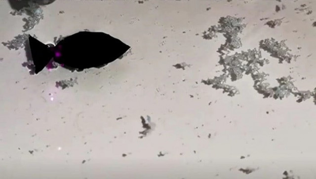 a fish shaped robot which researchers say can suck up microplastics in shallow water moves under the direction of a near infrared nir light in this screen grab taken from a handout video provided to reuters july 12 2022 photo reuters a fish shaped robot which researchers say can suck up microplastics in shallow water moves under the direction of a near infrared nir light in this screen grab taken from a handout video provided to reuters july 12 2022 photo reuters