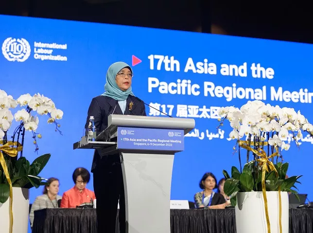 halimah yacob singapore s first woman president and former member of the ilo governing body set s the stage at the 17th asia and the pacific regional meeting photo ilo online halimah yacob singapore s first woman president and former member of the ilo governing body set s the stage at the 17th asia and the pacific regional meeting photo ilo online