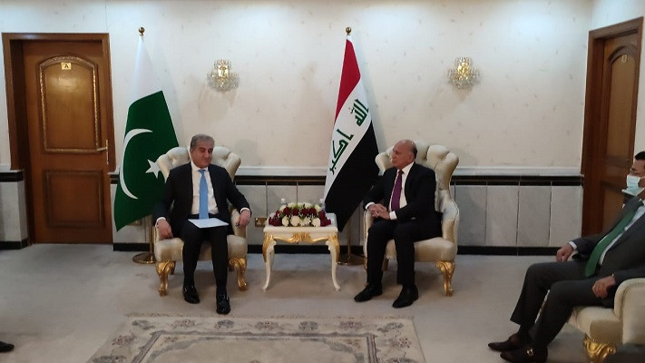 foreign minister shah mahmood qureshi speaks to iraqi foreign minister fuad hussein in baghdad photo radio pakistan