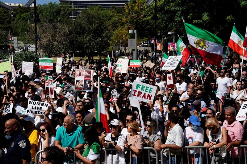 demonstrators at a freedom rally for iran outside city hall in los angeles california us october 1 2022 photo reuters