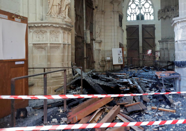 a view of debris caused by a fire inside the cathedral of saint pierre and saint paul in nantes france july 18 2020 photo reuters