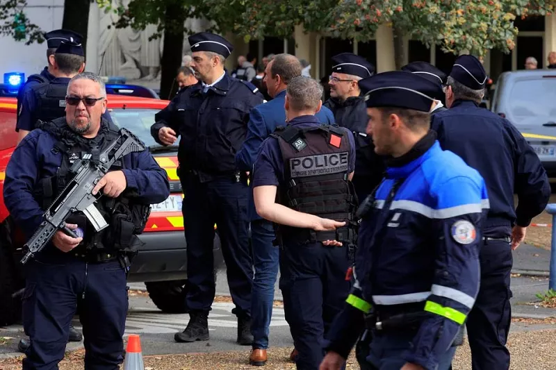 french police secure the area after a teacher was killed and several people injured in a knife attack at the lycee gambetta carnot high school in arras northern france october 13 2023 photo reuters french police secure the area after a teacher was killed and several people injured in a knife attack at the lycee gambetta carnot high school in arras northern france october 13 2023 photo reuters