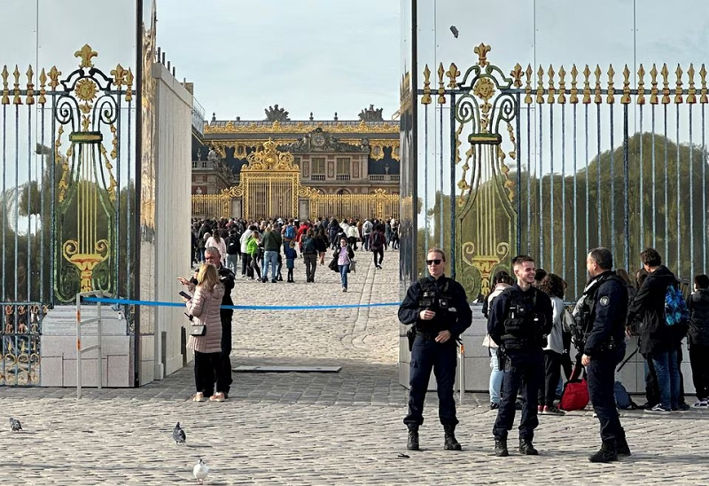 french police at chateau de versailles the palace was evacuated for security reasons in versailles near paris france october 17 2023 photo reuters