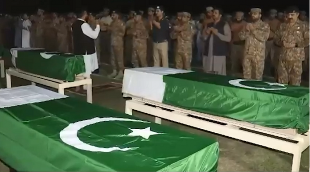 the funeral prayers of soldiers martyred in bannu suicide bombing were attended by senior serving military and civil administrative officers and troops photo ispr screengrab the funeral prayers of soldiers martyred in bannu suicide bombing were attended by senior serving military and civil administrative officers and troops photo ispr screengrab