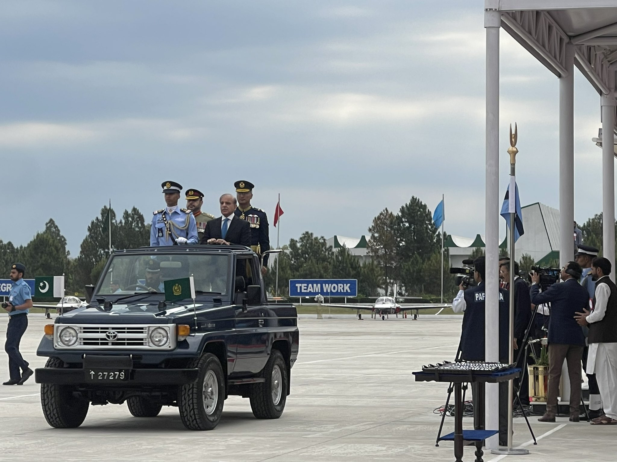 prime minister shehbaz sharif at the passing out parade of cadets at the pakistan air force s asghar khan academy in risalpur photo twitter marriyum a