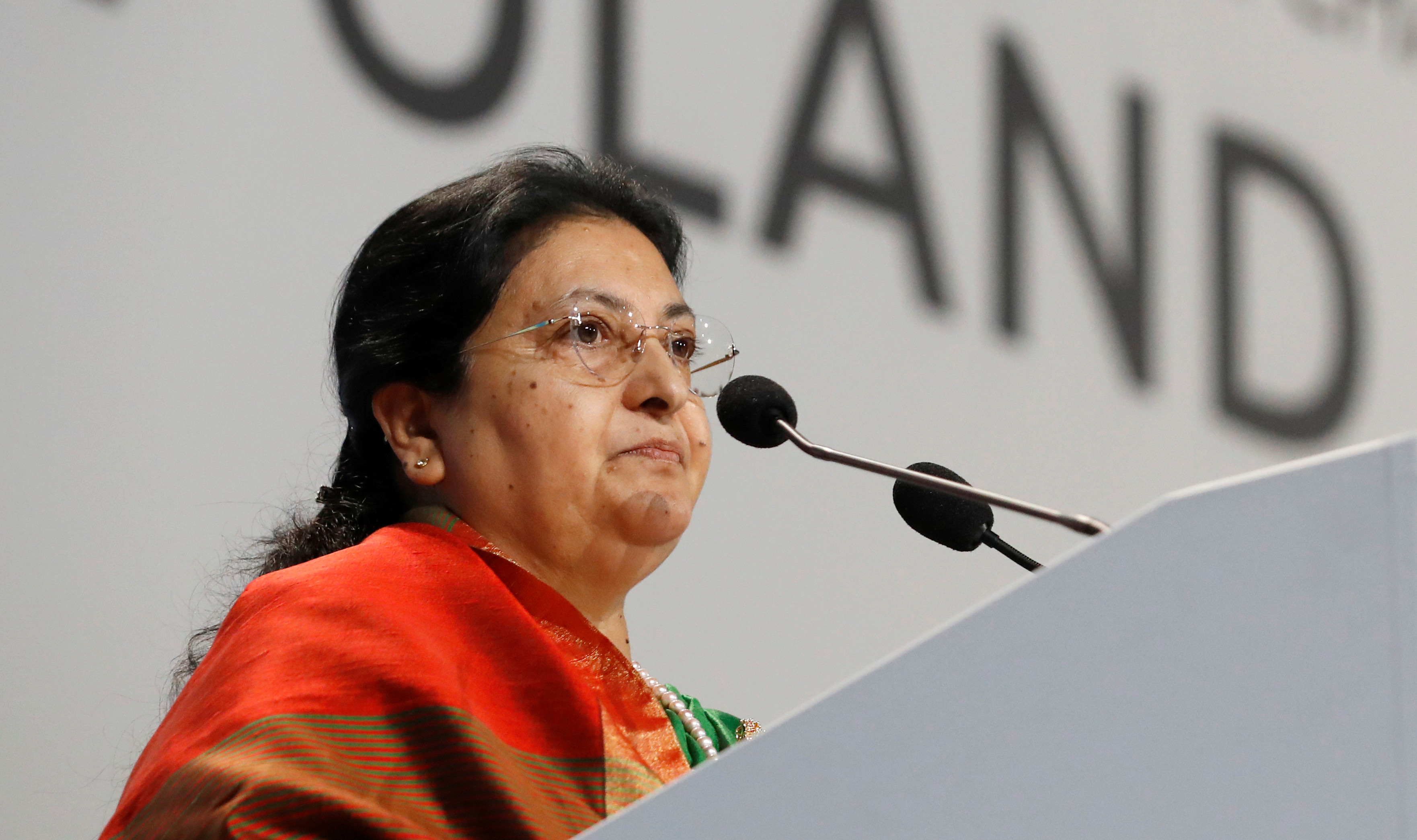 president of nepal bidhya devi bhandari speaks during the cop24 un climate change conference 2018 in katowice poland december 3 2018 photo reuters file