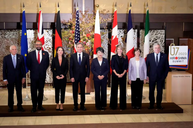 group photo session during the g7 foreign ministers meeting at the iikura guest house wednesday nov 8 2023 in tokyo japan photo reuters group photo session during the g7 foreign ministers meeting at the iikura guest house wednesday nov 8 2023 in tokyo japan photo reuters